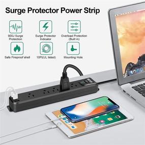 img 1 attached to Surge Protector Power Strip, Pack of 2, 10FT Extension Cord, 5 Outlets with Wide Spacing, 3 USB Ports, Flat Plug, Overload Protection, 900 Joules, Wall Mount, ETL Listed - Ideal for Home Office Dorm