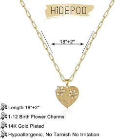 img 1 attached to 🌼 Hidepoo Birth Flower Necklaces for Women, 14K Gold Plated Dainty Paperclip Chain Engraved Floral Heart Necklace | Simple Birth Month Flower Pendant Necklace | Personalized Jewelry Birthday Gift for Women