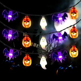 img 4 attached to 🎃 Mosoan Halloween String Lights: 30 LED 3D Pumpkin Bat Ghost - 8 Lighting Modes, Battery Operated; Ideal Outdoor Indoor Halloween Party Decorations