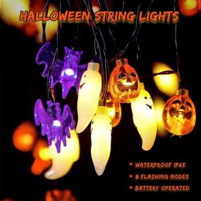 img 3 attached to 🎃 Mosoan Halloween String Lights: 30 LED 3D Pumpkin Bat Ghost - 8 Lighting Modes, Battery Operated; Ideal Outdoor Indoor Halloween Party Decorations