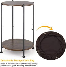 img 1 attached to Vintage Industrial Round End Table with 2 Tier Wood Nightstand and Fabric Storage Basket - Rustic Brown