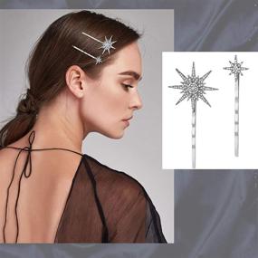 img 2 attached to 🌟 Shine Bright with 6 Vintage Rhinestone Star & Moon Hair Clips - Silver