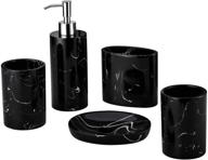 🛁 jincrop black marble pattern resin bathroom accessories set - soap dispenser, toothbrush holder, 2 tumbler cup, soap dish - complete bathroom counter accessory set logo