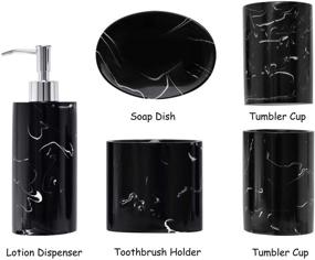 img 2 attached to 🛁 JINCROP Black Marble Pattern Resin Bathroom Accessories Set - Soap Dispenser, Toothbrush Holder, 2 Tumbler Cup, Soap Dish - Complete Bathroom Counter Accessory Set