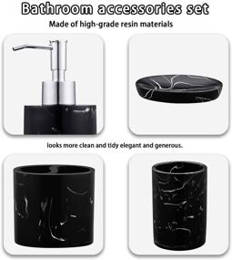 img 1 attached to 🛁 JINCROP Black Marble Pattern Resin Bathroom Accessories Set - Soap Dispenser, Toothbrush Holder, 2 Tumbler Cup, Soap Dish - Complete Bathroom Counter Accessory Set