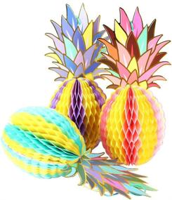 img 4 attached to Paper Jazz Pineapple Honeycomb Centerpieces: Table and Hanging Decorations for Hawaiian Luau, Tiki Beach Wedding, Tropical Fruit Summer Party - Multicolored (3 Pack)