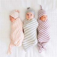 👶 soft and silky 3-pack baby swaddle blanket set with hat - ideal for newborns, boys, girls - breathable muslin wrap sleep cloth in stretchy cotton & bamboo stripe pattern 0-3 months logo