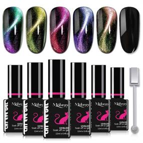 img 4 attached to Mobray 5D Cat Eye Gel Nail Polish Set - UV Soak Off Chameleon Magnetic Varnish, 6 Colors 12ml - Nail Art Gift Box with Free Magnet Stick (Set 1)