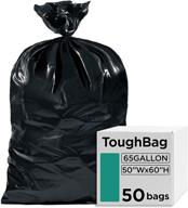 🗑️ toughbag 65 gallon industrial trash bags - 50 x 60” large black garbage bags - toter liner (50 count) – outdoor garbage can liner for custodians, landscapers, contractors - made in usa logo