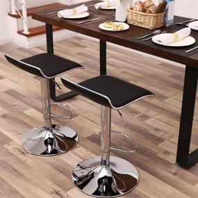 img 2 attached to 🪑 SONGMICS Adjustable Bar Swivel Kitchen Breakfast Counter Stools Set of 2, Modern Hydraulic PU Barstools in Black