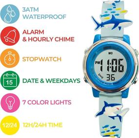 img 1 attached to Waterproof 3D Digital First Watch for Kids - 7 Color Light, Alarm & Stopwatch - Girls, Toddlers, and Children Ages 3-10 - School Watch