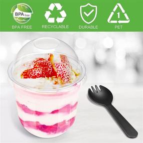 img 1 attached to 🥤 50 Pack 12 OZ Plastic Cups with Dome Lids and Sporks - Disposable Dessert Cups with Lids, No Hole Ice Cream Cups, Pudding & Parfait Cups, Fruit Cups - Clear PET Plastic Cups