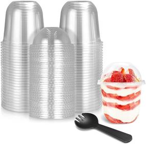 img 4 attached to 🥤 50 Pack 12 OZ Plastic Cups with Dome Lids and Sporks - Disposable Dessert Cups with Lids, No Hole Ice Cream Cups, Pudding & Parfait Cups, Fruit Cups - Clear PET Plastic Cups