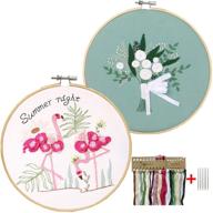 🌿 complete embroidery starter kit with stamped patterns, 2 embroidery cloths, 1 bamboo embroidery hoop - plants flowers design, color threads included logo