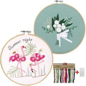 img 4 attached to 🌿 Complete Embroidery Starter Kit with Stamped Patterns, 2 Embroidery Cloths, 1 Bamboo Embroidery Hoop - Plants Flowers Design, Color Threads Included