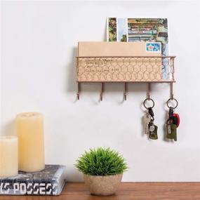 img 3 attached to Copper-Tone Chicken Wire Metal Entryway Mail Holder & Key Organizer: Wall-Mounted Storage Solution with 5 Hooks