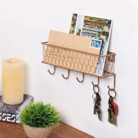 img 2 attached to Copper-Tone Chicken Wire Metal Entryway Mail Holder & Key Organizer: Wall-Mounted Storage Solution with 5 Hooks