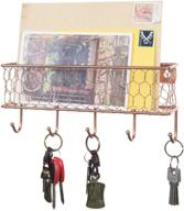 copper-tone chicken wire metal entryway mail holder & key organizer: wall-mounted storage solution with 5 hooks логотип