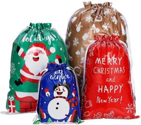 img 2 attached to PRETYZOOM Christmas Drawstring Gift Bags: 30 Pack of Assorted Styles for Effortless Xmas Present Wrapping