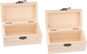 img 4 attached to Small Wood Craft Box Set by Dedoot - 2 PCS Unfinished Wood Boxes with Locking Clasp for Jewelry, Art Supplies, and Tool Storage - Rectangle Wood Gift Box Organizer, 5.5x2.75x2.87 Inch