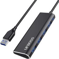 ultra slim portable data hub in aluminum - ufboss 4-port 3.0 hub with 1ft usb 3.0 cable for macbook, mac pro/mini, imac, xps, surface pro, pc, usb flash drives, hdd, and more логотип