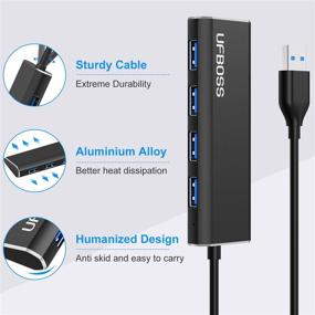 img 2 attached to Ultra Slim Portable Data Hub in Aluminum - UFBOSS 4-Port 3.0 Hub with 1ft USB 3.0 Cable for MacBook, Mac Pro/Mini, iMac, XPS, Surface Pro, PC, USB Flash Drives, HDD, and More