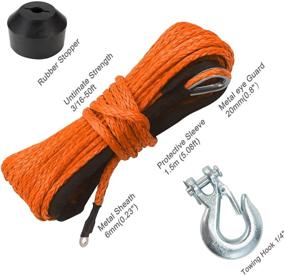 img 3 attached to 🎣 TYT 50ft Synthetic Winch Rope for 3/16" Nylon Winch Line Cable Rope - 6mm Diameter, 7700lb Winch Cable with Snap Hook, Rubber Stopper, and Protective Sleeve - High Performance Offroad Winch Rope for 4x4 ATV (Orange)