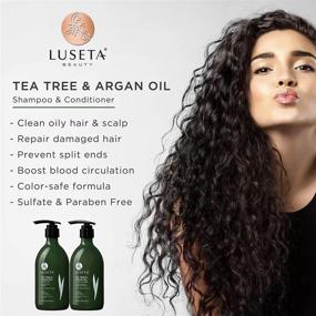 img 3 attached to 🌿 Luseta Tea Tree & Argan Oil Shampoo & Conditioner Set for Damaged and Oily Hair - Clarifying, Hydrating, and Fighting Dandruff - Sulfate and Paraben Free - 2x16.9oz - Men and Women