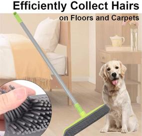 img 3 attached to 🧹 Green Rubber Broom and Squeegee with Soft Push Bristles, Adjustable Long Handle (59''), Ideal for Pet Hair and Human Hair Removal on Carpets