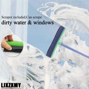 img 1 attached to 🧹 Green Rubber Broom and Squeegee with Soft Push Bristles, Adjustable Long Handle (59''), Ideal for Pet Hair and Human Hair Removal on Carpets