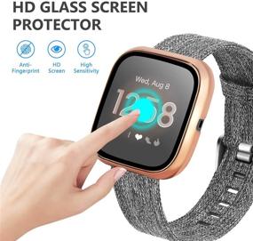 img 1 attached to Yolovie Совместимый Чехол для Fitbit Versa с защитным стеклом тонким по толщине, высокой четкости, узким бампером, прочной рамкой из поликарбоната, защитой от пузырей (Versa розовое золото)