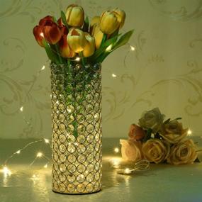 img 1 attached to Stunning Gold Crystal Cylinder Flower Vase: Perfect Christmas, Wedding, and Holiday Table Centerpiece