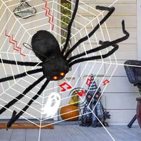 img 4 attached to 🕷️ D-FantiX Giant Halloween Spider Motion Voice Activated – 4 Feet Large Light Up Spider with Web, Realistic Fake Spider Electronic Scary Halloween Decorations Props for Indoor and Outdoor Yard