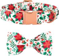 maca bates dog collar with bow tie - adjustable bows for puppy dogs, metal buckle collar with christmas fruit and orange flower pattern - ideal for small, medium, or large boy and girl dogs and cats logo