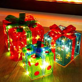 img 4 attached to 🎁 Christmas Gift Box Decorations Set - ATDAWN Snowflake Star Pre-lit Lighted Present Boxes, Home Christmas Gift Box Decor