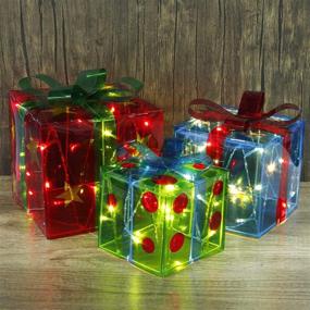 img 1 attached to 🎁 Christmas Gift Box Decorations Set - ATDAWN Snowflake Star Pre-lit Lighted Present Boxes, Home Christmas Gift Box Decor