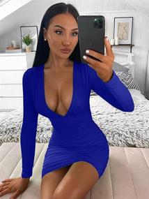 img 1 attached to 👗 Lagshian Women's Bodycon Dress with Sleeve Ruching - Stylish Women's Clothing