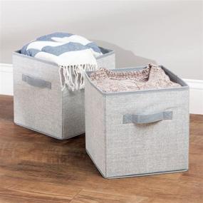 img 2 attached to 📦 mDesign Small Soft Fabric Closet Organizer Cube Bin Box - Front Handle - Storage for Closet, Bedroom, Furniture Shelving Units - Textured Print, 10.5" High - 4 Pack - Gray - Enhanced SEO