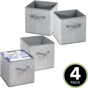 img 3 attached to 📦 mDesign Small Soft Fabric Closet Organizer Cube Bin Box - Front Handle - Storage for Closet, Bedroom, Furniture Shelving Units - Textured Print, 10.5" High - 4 Pack - Gray - Enhanced SEO