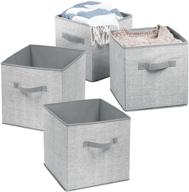 📦 mdesign small soft fabric closet organizer cube bin box - front handle - storage for closet, bedroom, furniture shelving units - textured print, 10.5" high - 4 pack - gray - enhanced seo logo