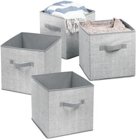 img 4 attached to 📦 mDesign Small Soft Fabric Closet Organizer Cube Bin Box - Front Handle - Storage for Closet, Bedroom, Furniture Shelving Units - Textured Print, 10.5" High - 4 Pack - Gray - Enhanced SEO