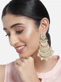 img 1 attached to Aheli Oxidised Kundan & Pearl-adorned Bollywood Chandbali Dangle Earrings - Indian Traditional Glam