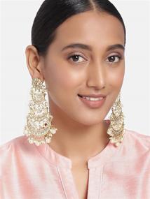 img 2 attached to Aheli Oxidised Kundan & Pearl-adorned Bollywood Chandbali Dangle Earrings - Indian Traditional Glam