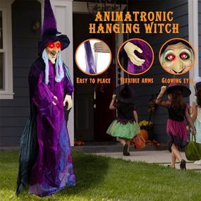 img 2 attached to 🧙 ACHOM Halloween Hanging Talking Evil Witch with Animated Glowing Eyes and Adjustable Arms - Ideal for Outdoor Lawn Party, Haunted House Décor | Clearance Halloween Decorations for a Spooky Outdoor Setting