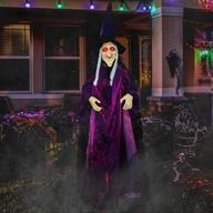 🧙 achom halloween hanging talking evil witch with animated glowing eyes and adjustable arms - ideal for outdoor lawn party, haunted house décor | clearance halloween decorations for a spooky outdoor setting logo