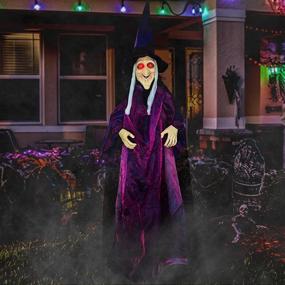 img 4 attached to 🧙 ACHOM Halloween Hanging Talking Evil Witch with Animated Glowing Eyes and Adjustable Arms - Ideal for Outdoor Lawn Party, Haunted House Décor | Clearance Halloween Decorations for a Spooky Outdoor Setting