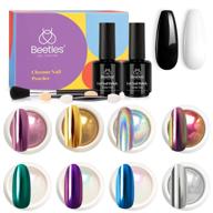 🎨 beetles chrome nail powder kit: black, white, gel polish, mirror effect, holographic, aurora, iridescent, pearlescent, manicure art decoration - glitter, holo nail powder 8 colors - 1g or 0.5g per jar logo