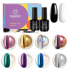 img 4 attached to 🎨 Beetles Chrome Nail Powder Kit: Black, White, Gel Polish, Mirror Effect, Holographic, Aurora, Iridescent, Pearlescent, Manicure Art Decoration - Glitter, Holo Nail Powder 8 Colors - 1g or 0.5g per Jar