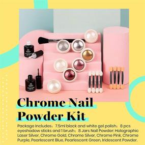 img 3 attached to 🎨 Beetles Chrome Nail Powder Kit: Black, White, Gel Polish, Mirror Effect, Holographic, Aurora, Iridescent, Pearlescent, Manicure Art Decoration - Glitter, Holo Nail Powder 8 Colors - 1g or 0.5g per Jar