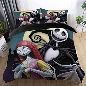 img 2 attached to 🌹 Nightmare Before Christmas Jack and Sally Rose Decor Duvet Cover Set - Vankie, Microfiber Fabric, Queen Size (228x228CM), Complete Bedding Set (No Comforter)